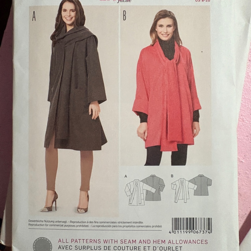 BN UNCUT BURDA 6737 PONCHO COAT SEWING PATTERN